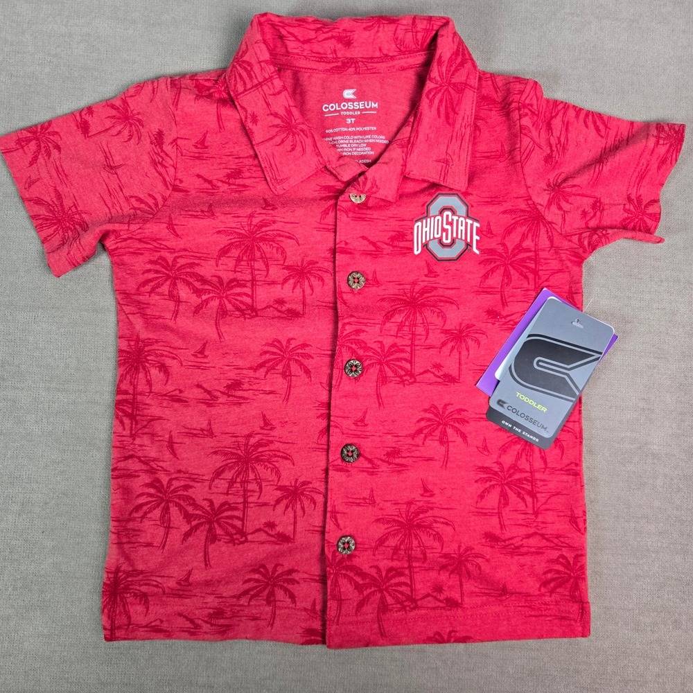 Colosseum Toddler Boys Ohio State Buckeyes Red Tropical Camp Shirt 3T New OSU
